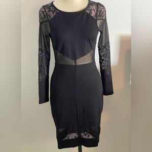 French Connection Sexy Black Solid/Shear/Lace Long Sleeve Dress- Size 6
